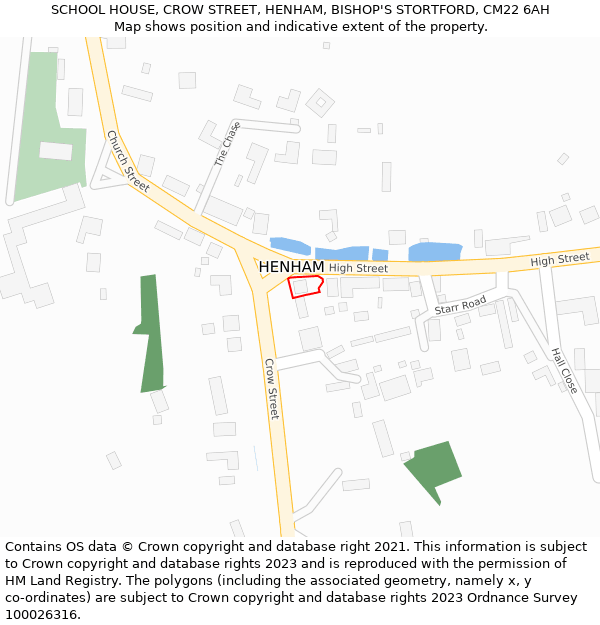 SCHOOL HOUSE, CROW STREET, HENHAM, BISHOP'S STORTFORD, CM22 6AH: Location map and indicative extent of plot