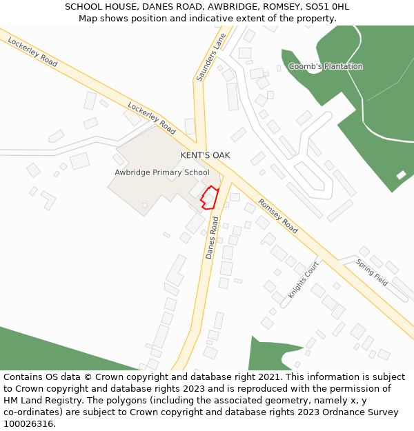 SCHOOL HOUSE, DANES ROAD, AWBRIDGE, ROMSEY, SO51 0HL: Location map and indicative extent of plot