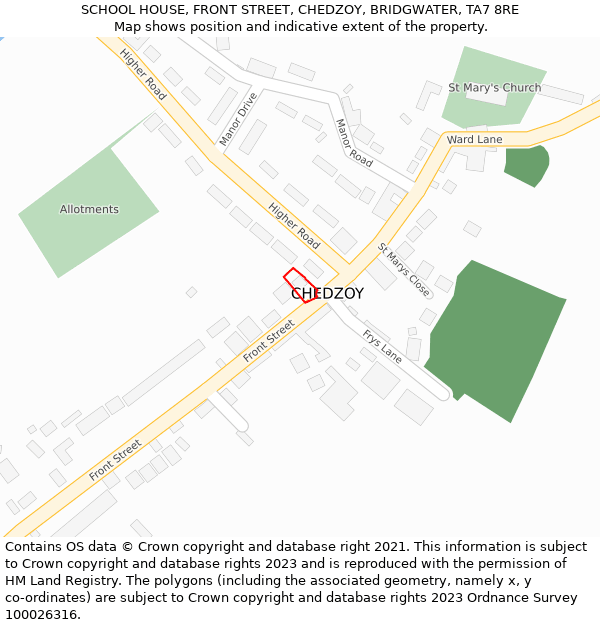 SCHOOL HOUSE, FRONT STREET, CHEDZOY, BRIDGWATER, TA7 8RE: Location map and indicative extent of plot