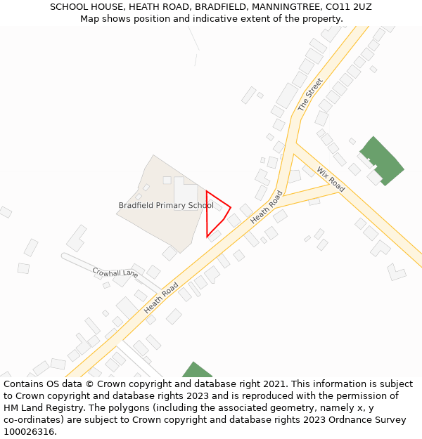 SCHOOL HOUSE, HEATH ROAD, BRADFIELD, MANNINGTREE, CO11 2UZ: Location map and indicative extent of plot