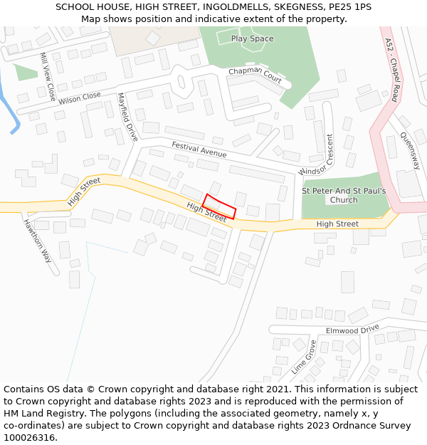 SCHOOL HOUSE, HIGH STREET, INGOLDMELLS, SKEGNESS, PE25 1PS: Location map and indicative extent of plot