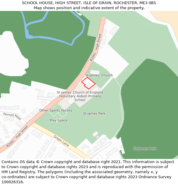 SCHOOL HOUSE, HIGH STREET, ISLE OF GRAIN, ROCHESTER, ME3 0BS: Location map and indicative extent of plot