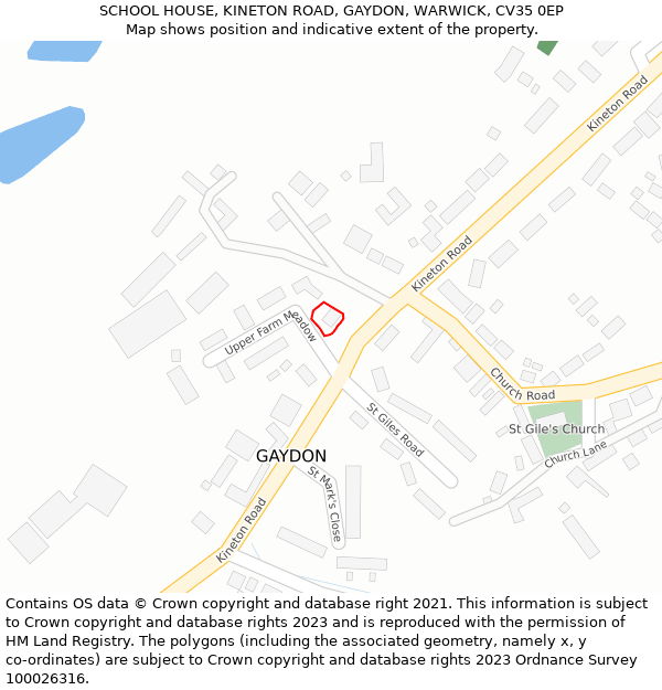 SCHOOL HOUSE, KINETON ROAD, GAYDON, WARWICK, CV35 0EP: Location map and indicative extent of plot