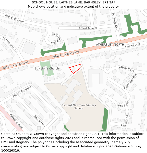 SCHOOL HOUSE, LAITHES LANE, BARNSLEY, S71 3AF: Location map and indicative extent of plot