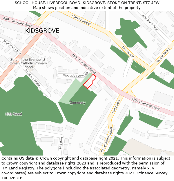 SCHOOL HOUSE, LIVERPOOL ROAD, KIDSGROVE, STOKE-ON-TRENT, ST7 4EW: Location map and indicative extent of plot