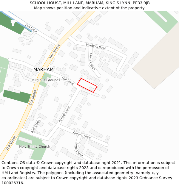 SCHOOL HOUSE, MILL LANE, MARHAM, KING'S LYNN, PE33 9JB: Location map and indicative extent of plot