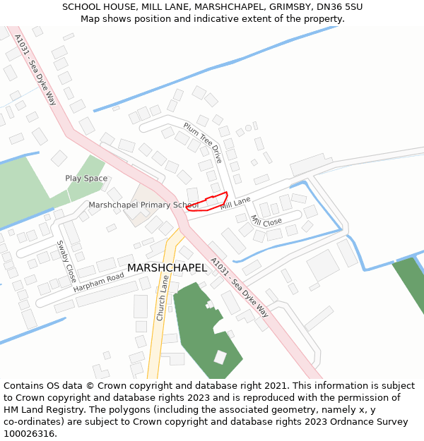 SCHOOL HOUSE, MILL LANE, MARSHCHAPEL, GRIMSBY, DN36 5SU: Location map and indicative extent of plot