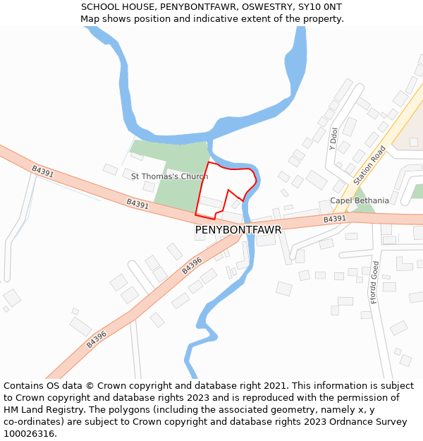 SCHOOL HOUSE, PENYBONTFAWR, OSWESTRY, SY10 0NT: Location map and indicative extent of plot