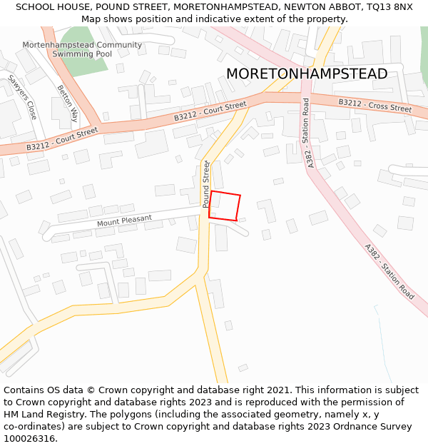 SCHOOL HOUSE, POUND STREET, MORETONHAMPSTEAD, NEWTON ABBOT, TQ13 8NX: Location map and indicative extent of plot