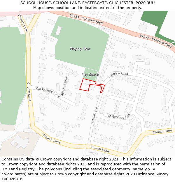 SCHOOL HOUSE, SCHOOL LANE, EASTERGATE, CHICHESTER, PO20 3UU: Location map and indicative extent of plot
