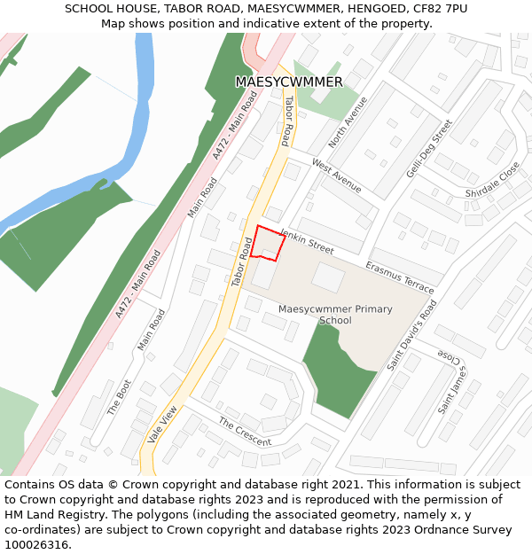 SCHOOL HOUSE, TABOR ROAD, MAESYCWMMER, HENGOED, CF82 7PU: Location map and indicative extent of plot