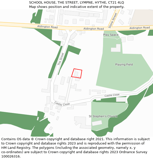 SCHOOL HOUSE, THE STREET, LYMPNE, HYTHE, CT21 4LQ: Location map and indicative extent of plot