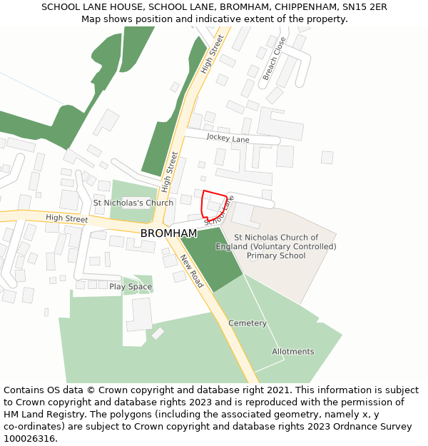 SCHOOL LANE HOUSE, SCHOOL LANE, BROMHAM, CHIPPENHAM, SN15 2ER: Location map and indicative extent of plot
