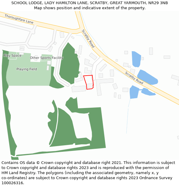 SCHOOL LODGE, LADY HAMILTON LANE, SCRATBY, GREAT YARMOUTH, NR29 3NB: Location map and indicative extent of plot
