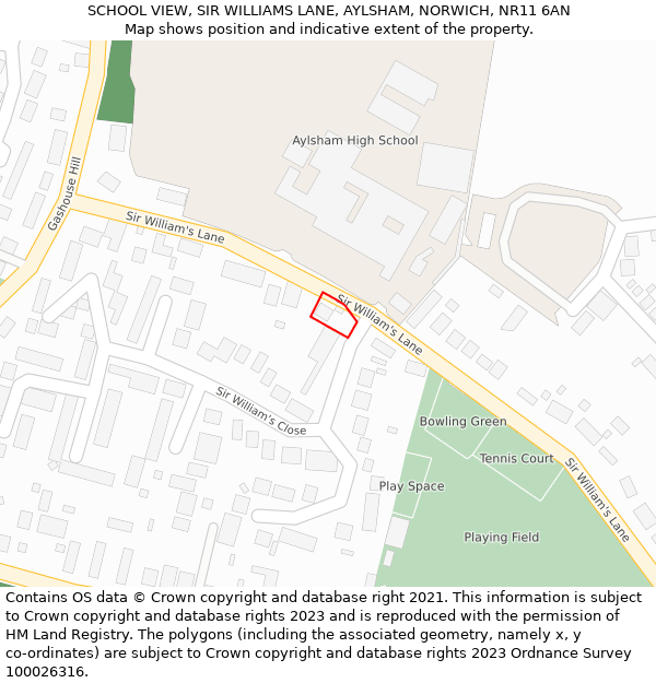 SCHOOL VIEW, SIR WILLIAMS LANE, AYLSHAM, NORWICH, NR11 6AN: Location map and indicative extent of plot