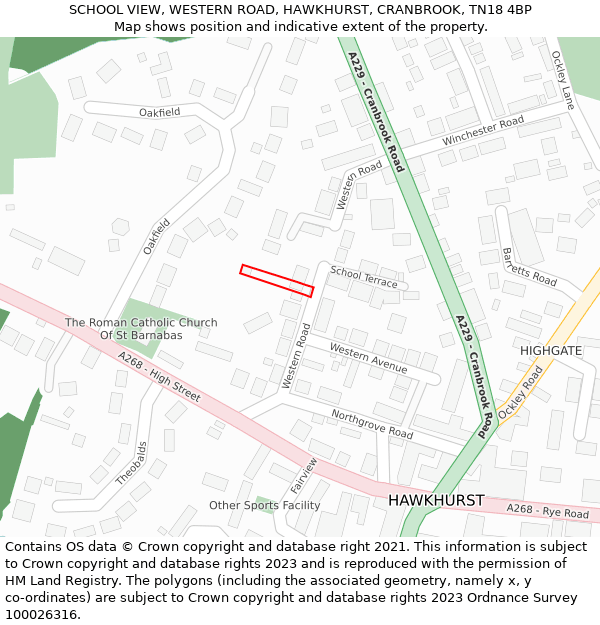 SCHOOL VIEW, WESTERN ROAD, HAWKHURST, CRANBROOK, TN18 4BP: Location map and indicative extent of plot