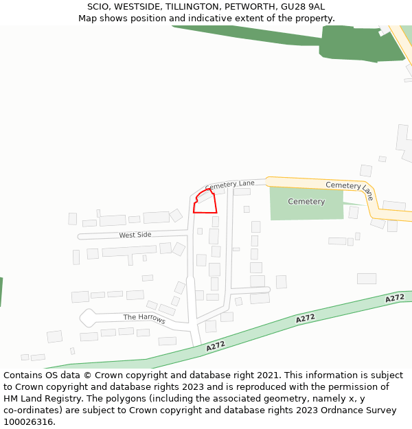 SCIO, WESTSIDE, TILLINGTON, PETWORTH, GU28 9AL: Location map and indicative extent of plot
