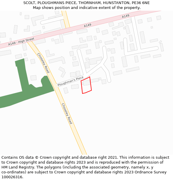 SCOLT, PLOUGHMANS PIECE, THORNHAM, HUNSTANTON, PE36 6NE: Location map and indicative extent of plot