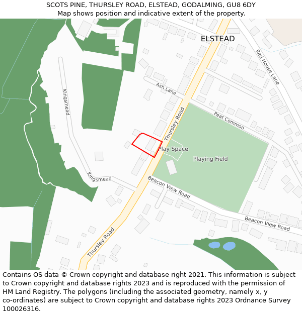 SCOTS PINE, THURSLEY ROAD, ELSTEAD, GODALMING, GU8 6DY: Location map and indicative extent of plot