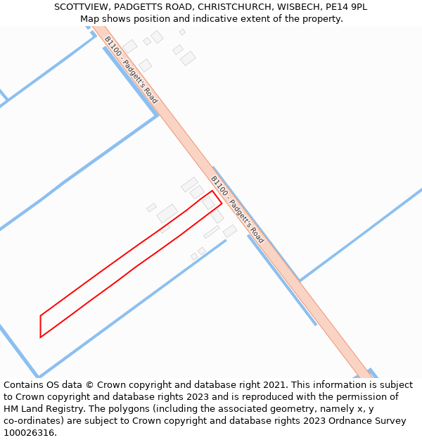 SCOTTVIEW, PADGETTS ROAD, CHRISTCHURCH, WISBECH, PE14 9PL: Location map and indicative extent of plot