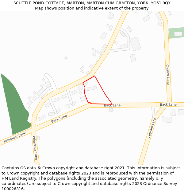 SCUTTLE POND COTTAGE, MARTON, MARTON CUM GRAFTON, YORK, YO51 9QY: Location map and indicative extent of plot