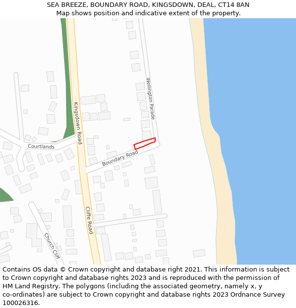 SEA BREEZE, BOUNDARY ROAD, KINGSDOWN, DEAL, CT14 8AN: Location map and indicative extent of plot