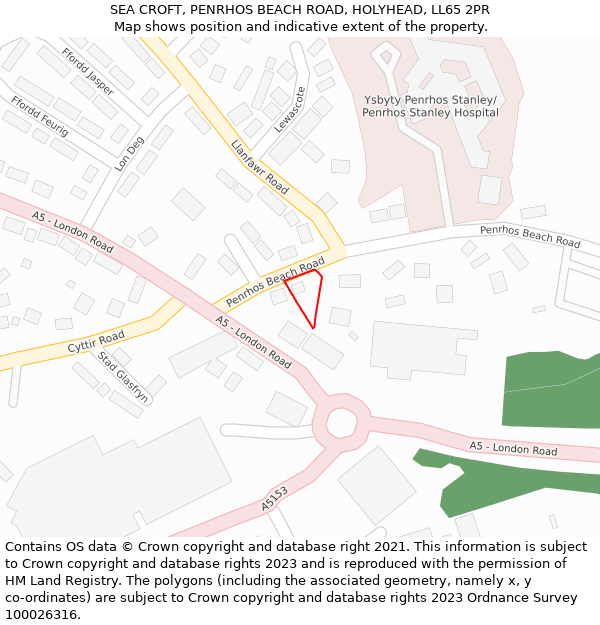 SEA CROFT, PENRHOS BEACH ROAD, HOLYHEAD, LL65 2PR: Location map and indicative extent of plot