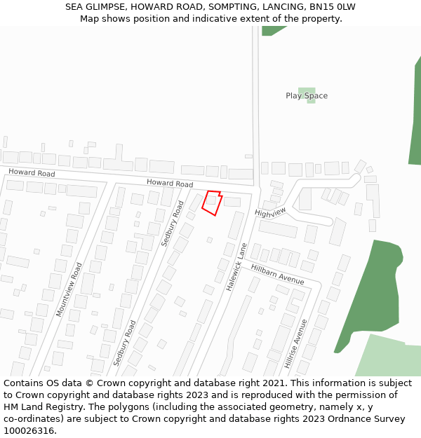 SEA GLIMPSE, HOWARD ROAD, SOMPTING, LANCING, BN15 0LW: Location map and indicative extent of plot