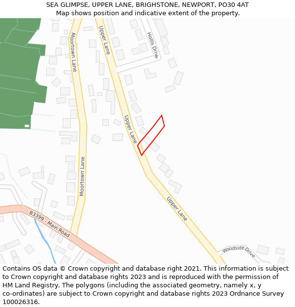 SEA GLIMPSE, UPPER LANE, BRIGHSTONE, NEWPORT, PO30 4AT: Location map and indicative extent of plot