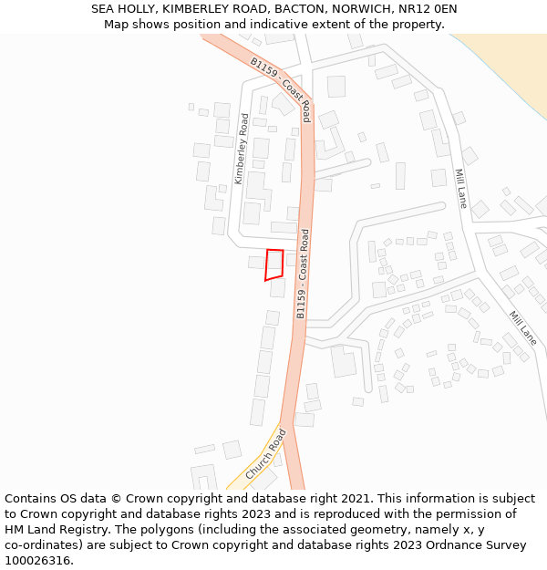 SEA HOLLY, KIMBERLEY ROAD, BACTON, NORWICH, NR12 0EN: Location map and indicative extent of plot