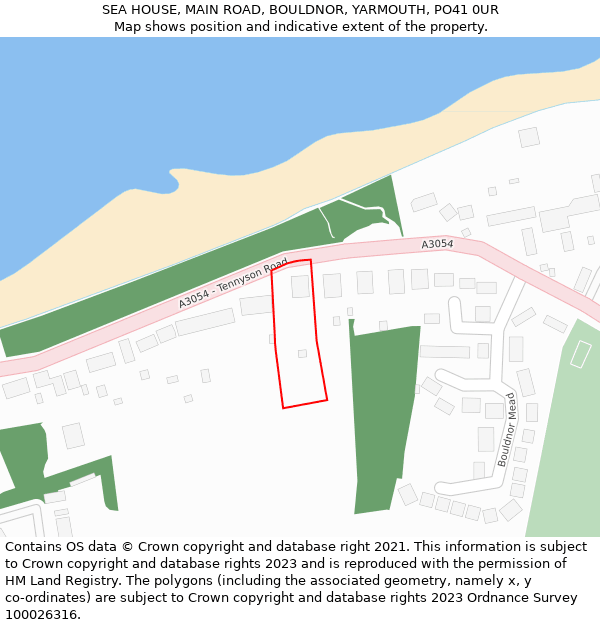SEA HOUSE, MAIN ROAD, BOULDNOR, YARMOUTH, PO41 0UR: Location map and indicative extent of plot