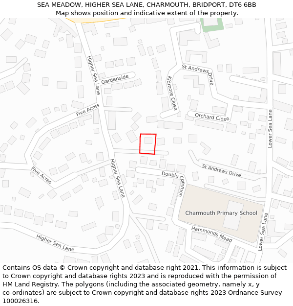 SEA MEADOW, HIGHER SEA LANE, CHARMOUTH, BRIDPORT, DT6 6BB: Location map and indicative extent of plot