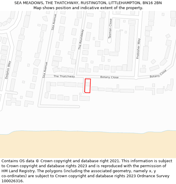 SEA MEADOWS, THE THATCHWAY, RUSTINGTON, LITTLEHAMPTON, BN16 2BN: Location map and indicative extent of plot