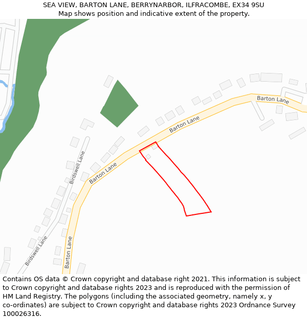SEA VIEW, BARTON LANE, BERRYNARBOR, ILFRACOMBE, EX34 9SU: Location map and indicative extent of plot