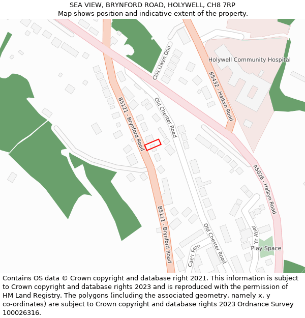 SEA VIEW, BRYNFORD ROAD, HOLYWELL, CH8 7RP: Location map and indicative extent of plot