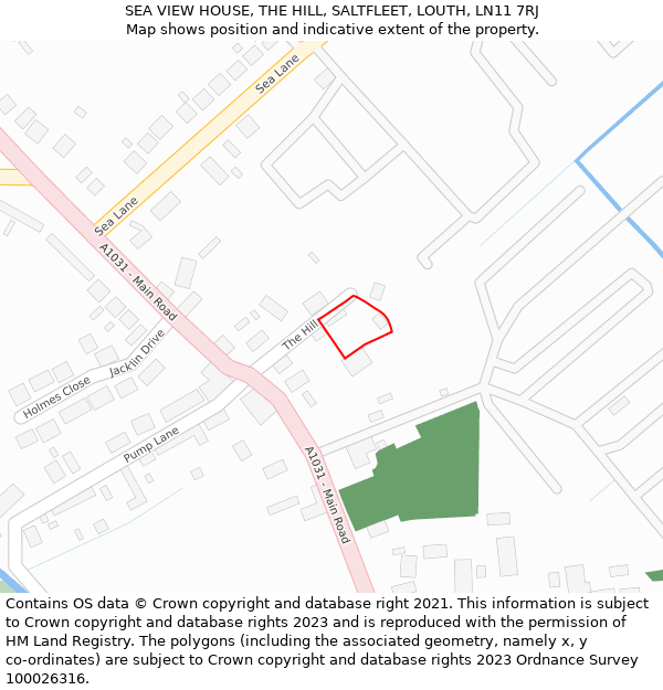 SEA VIEW HOUSE, THE HILL, SALTFLEET, LOUTH, LN11 7RJ: Location map and indicative extent of plot