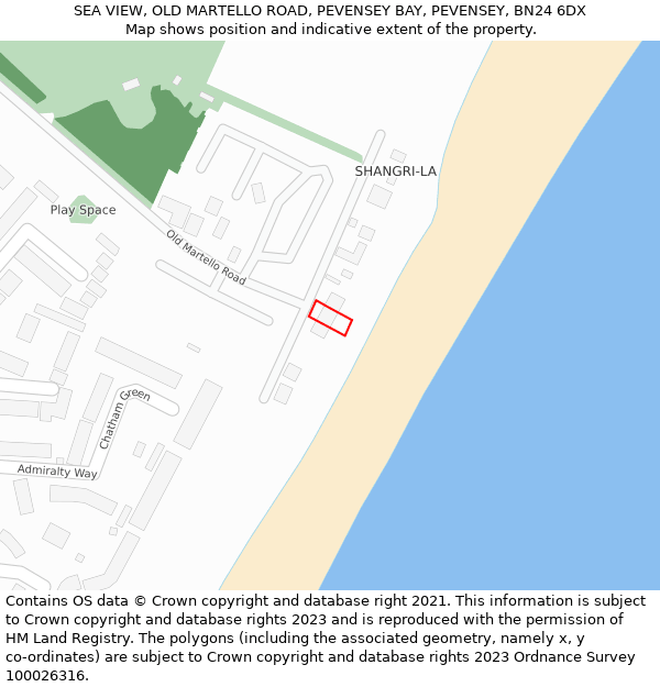 SEA VIEW, OLD MARTELLO ROAD, PEVENSEY BAY, PEVENSEY, BN24 6DX: Location map and indicative extent of plot