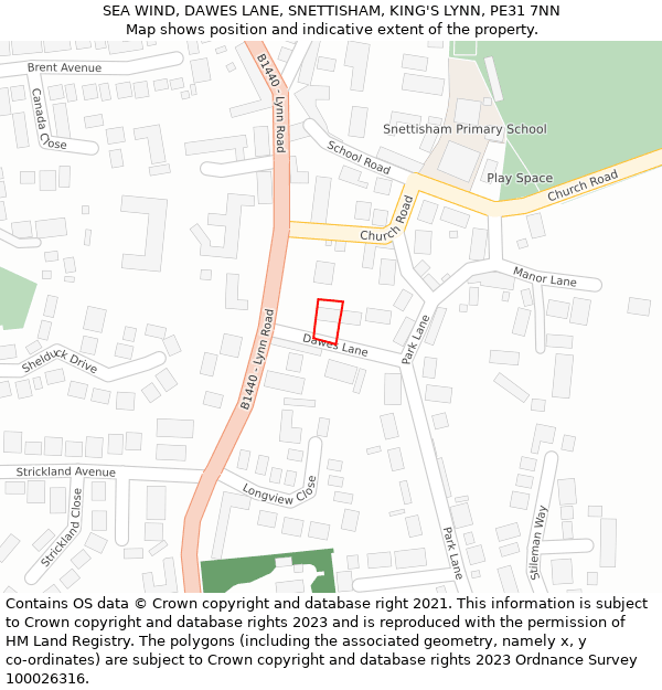 SEA WIND, DAWES LANE, SNETTISHAM, KING'S LYNN, PE31 7NN: Location map and indicative extent of plot