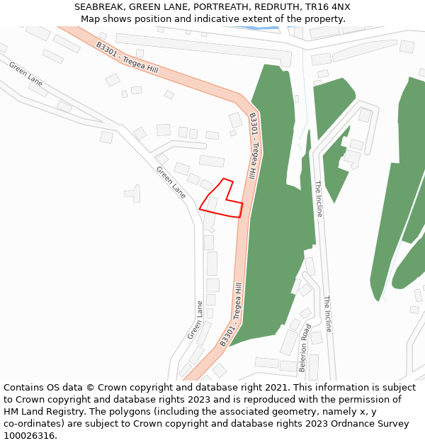 SEABREAK, GREEN LANE, PORTREATH, REDRUTH, TR16 4NX: Location map and indicative extent of plot