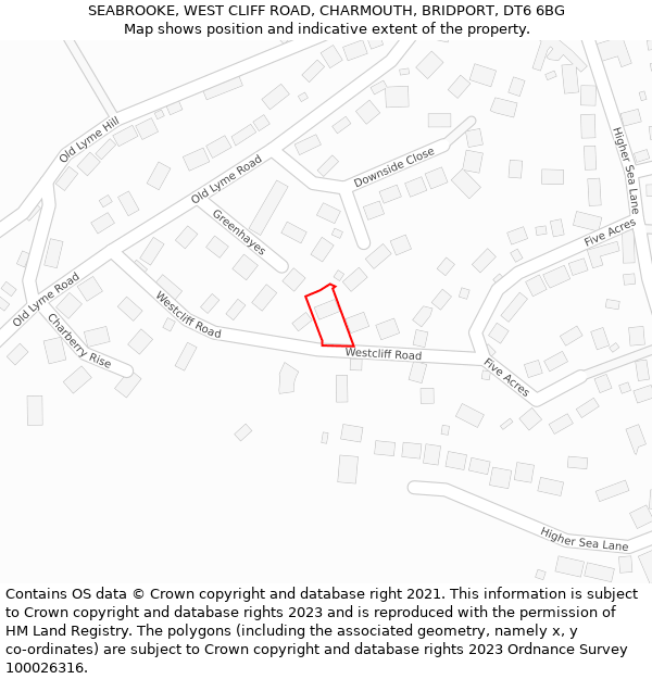 SEABROOKE, WEST CLIFF ROAD, CHARMOUTH, BRIDPORT, DT6 6BG: Location map and indicative extent of plot