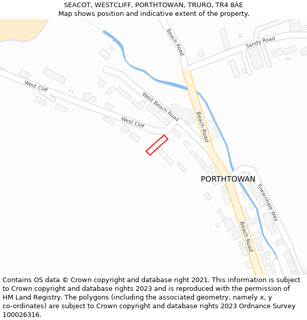 SEACOT, WESTCLIFF, PORTHTOWAN, TRURO, TR4 8AE: Location map and indicative extent of plot