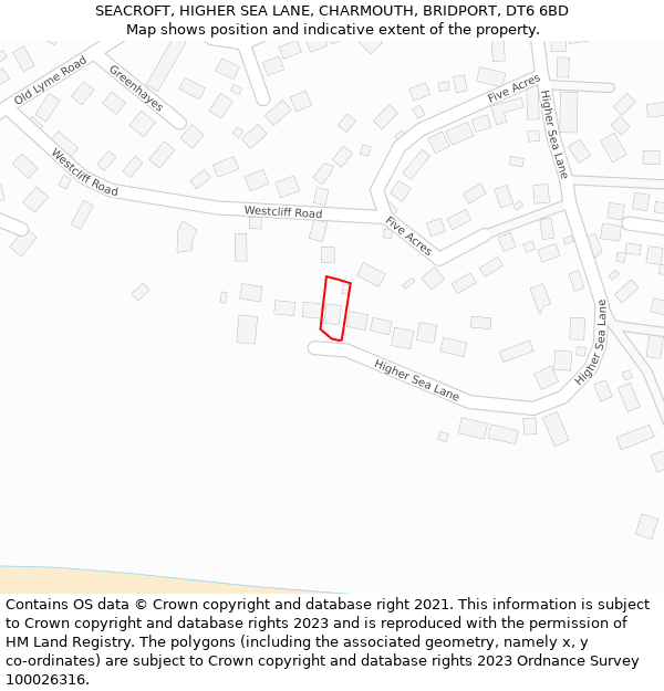 SEACROFT, HIGHER SEA LANE, CHARMOUTH, BRIDPORT, DT6 6BD: Location map and indicative extent of plot