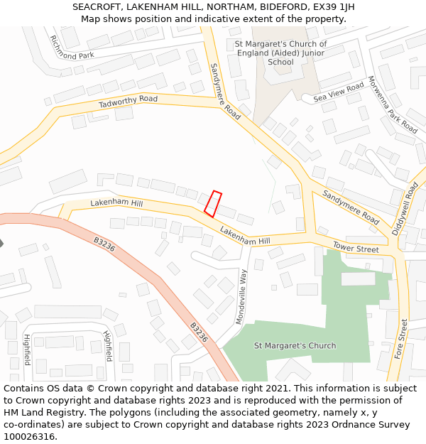 SEACROFT, LAKENHAM HILL, NORTHAM, BIDEFORD, EX39 1JH: Location map and indicative extent of plot