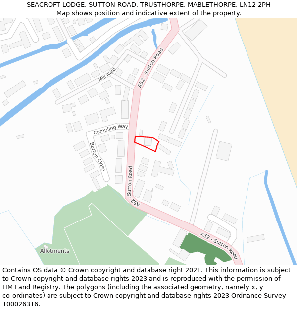 SEACROFT LODGE, SUTTON ROAD, TRUSTHORPE, MABLETHORPE, LN12 2PH: Location map and indicative extent of plot