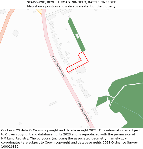 SEADOWNE, BEXHILL ROAD, NINFIELD, BATTLE, TN33 9EE: Location map and indicative extent of plot