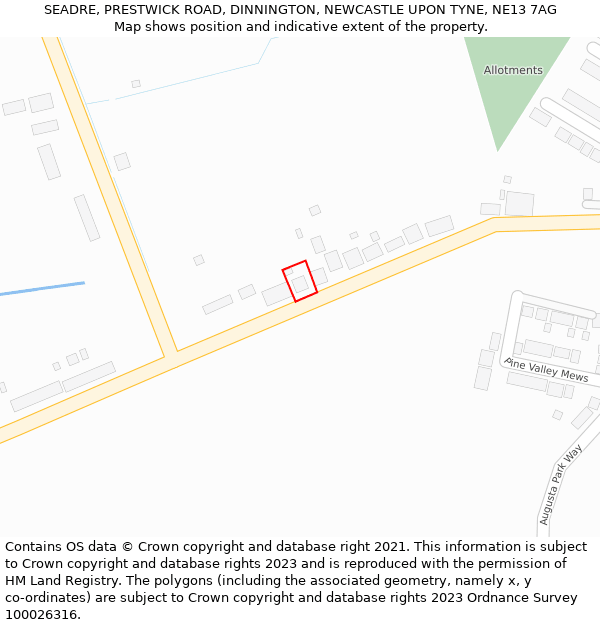 SEADRE, PRESTWICK ROAD, DINNINGTON, NEWCASTLE UPON TYNE, NE13 7AG: Location map and indicative extent of plot