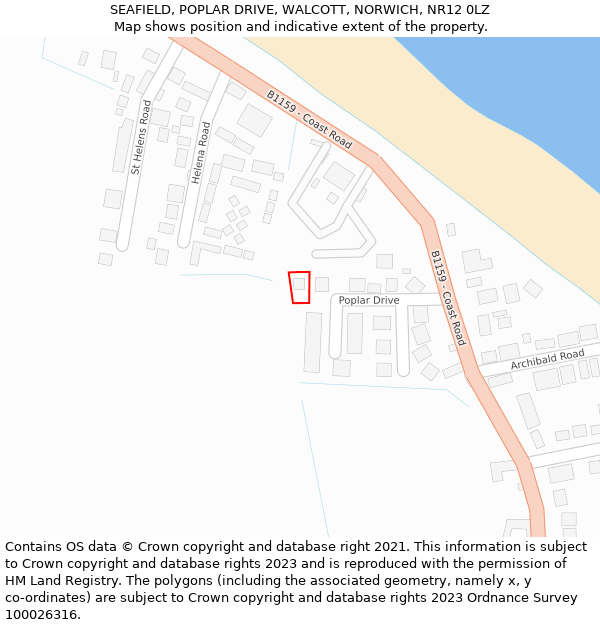 SEAFIELD, POPLAR DRIVE, WALCOTT, NORWICH, NR12 0LZ: Location map and indicative extent of plot