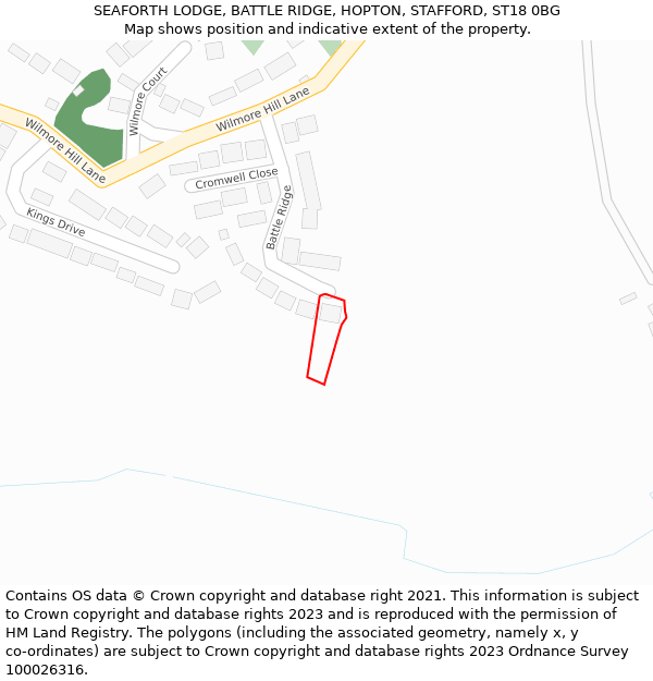 SEAFORTH LODGE, BATTLE RIDGE, HOPTON, STAFFORD, ST18 0BG: Location map and indicative extent of plot