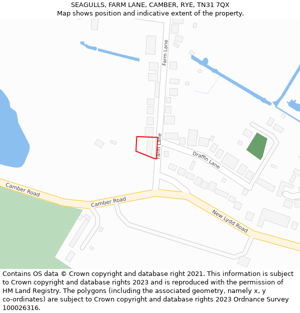 SEAGULLS, FARM LANE, CAMBER, RYE, TN31 7QX: Location map and indicative extent of plot