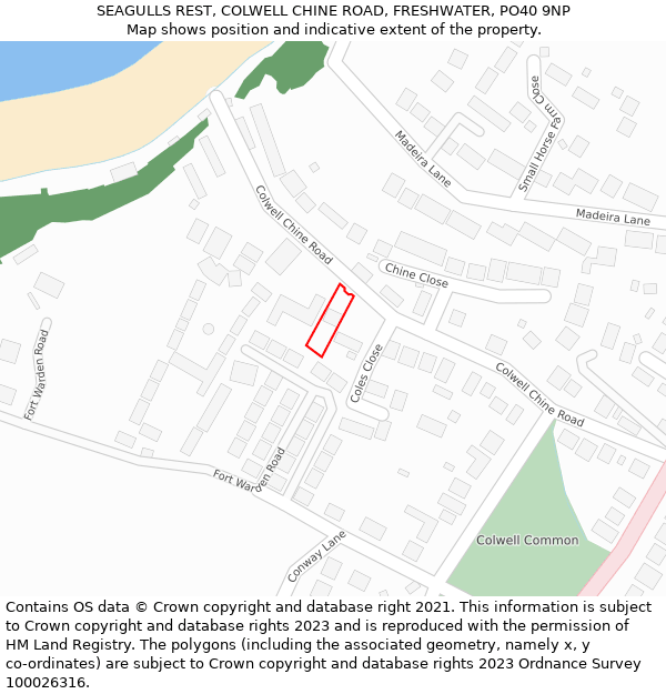 SEAGULLS REST, COLWELL CHINE ROAD, FRESHWATER, PO40 9NP: Location map and indicative extent of plot